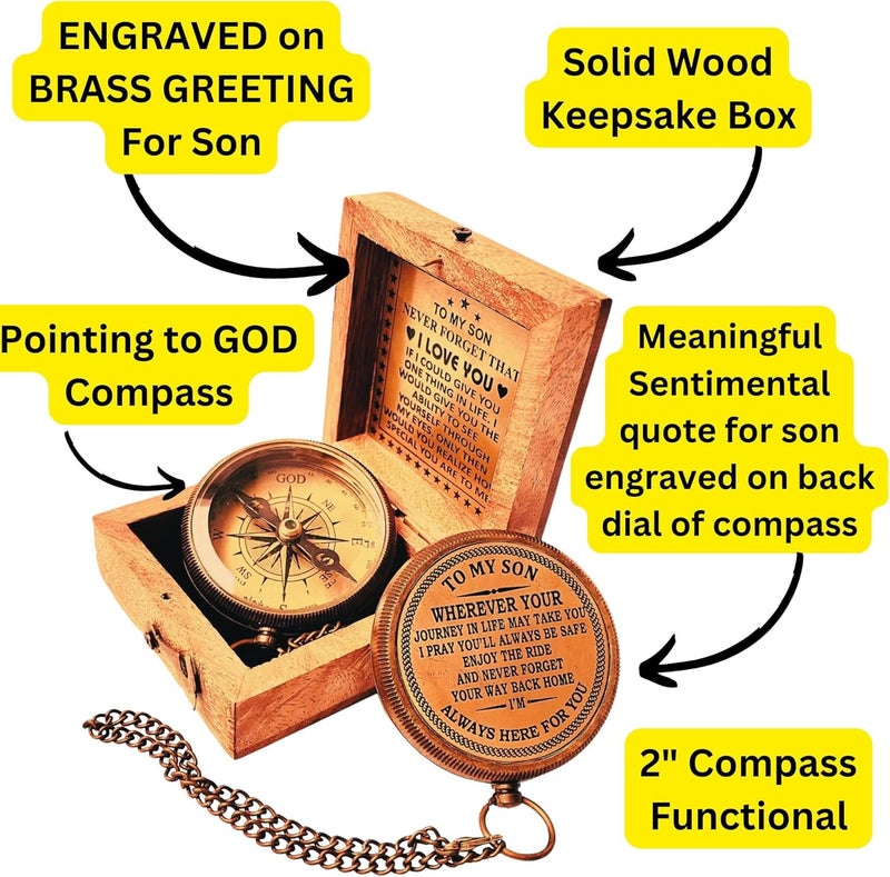 ALADEAN Gift for Son from Mom Dad | Engraved Compass 2" - Father to Son Gifts, Mom to Son Gifts for Graduation 2025, Birthday Baptism Confirmation Communion - Image 4